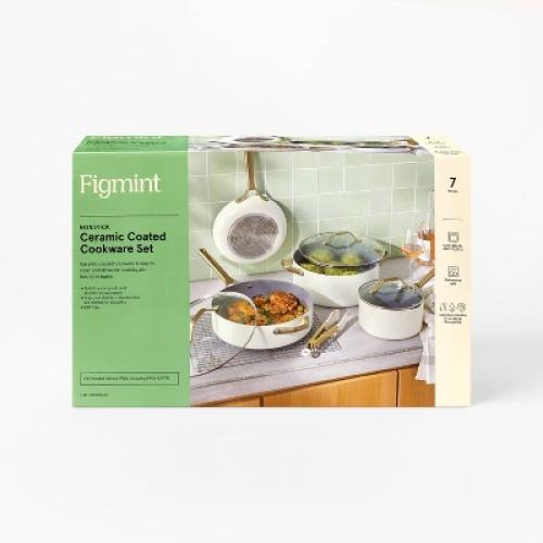 7pc Nonstick Ceramic Coated Aluminum Cookware Set with Champagne Handles Cream - Figmint™