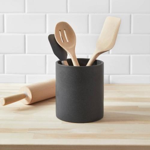 Stoneware Tilley Utensil Holder Black - Threshold™: Kitchen Utensil Storage, Dishwasher-Safe, Glazed Matte Finish