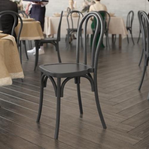 Color Black Flash Furniture HERCULES Commercial Black Indoor/Outdoor Wood Look Resin Thonet Style Chair