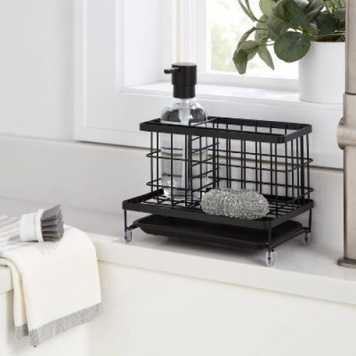 Top of Kitchen Sink Sponge Brush and Caddy Organizer Black - Brightroom™