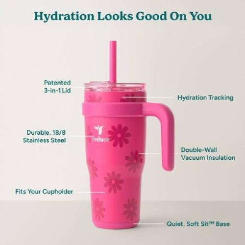 Reduce 24oz Cold1 Vacuum Insulated Stainless Steel Straw Tumbler Mug Pink: Dishwasher-Safe, Flip-Top Lid