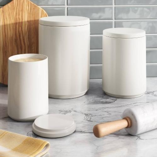 76oz Food Storage Canister White - Threshold  Ceramic Kitchen Container with Lid, Snack Coffee Storage MISSING LID