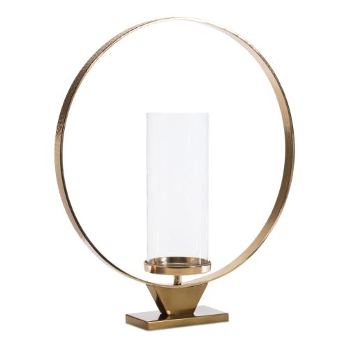 Melrose Modern Metal Ring Candle Holder with Glass Hurricane 19.5H