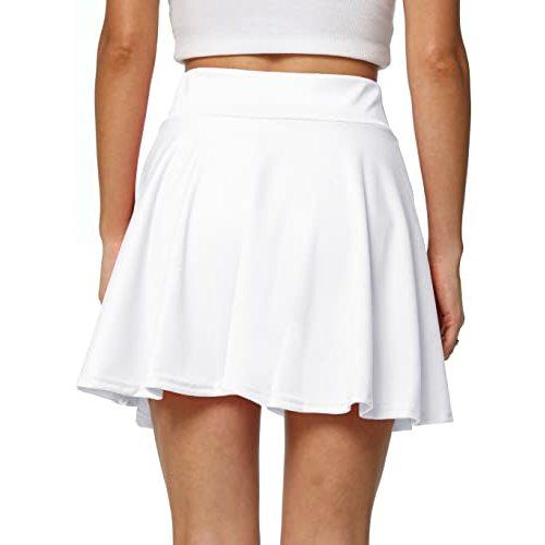 Afibi Women's Casual Basic Versatile Flared Pleated Mini Skater Skirt with Shorts (X-Large White)