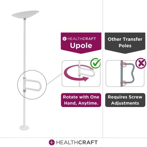 uPole With PivotBar 84-120 in. x 1.5 in. No Drill Floor-To-Ceiling Grab Bar, Transfer Pole (300 Lbs Capacity) in White
