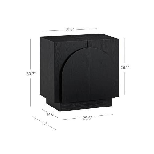 Iris Black Oak 31 in. Mid-Century Modern Wooden Credenza or Accent Cabinet with Adjustable Shelf and Arched Doors
