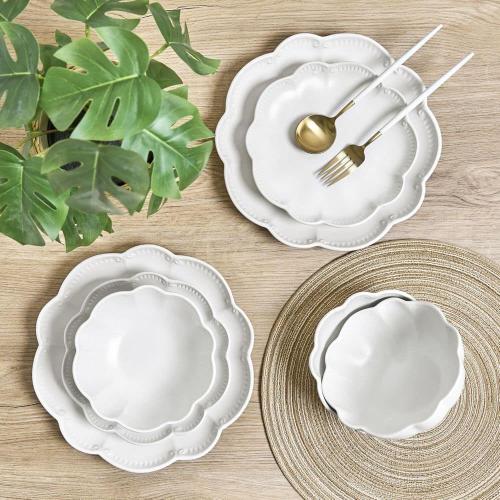 Bethany 12-Piece Stoneware Dinnerware Set, White, Round, Service for 4, Microwave and Dishwasher Safe
