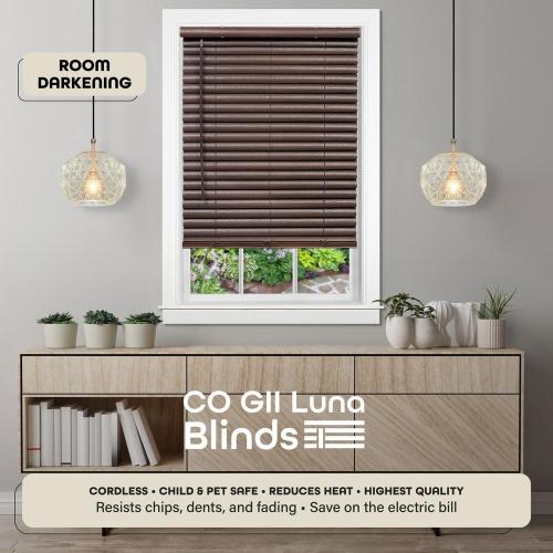 GII Luna Mahogany Cordless Light Filtering Venetian Blind with 2 in. Slats 32 in. W x 64 in. L