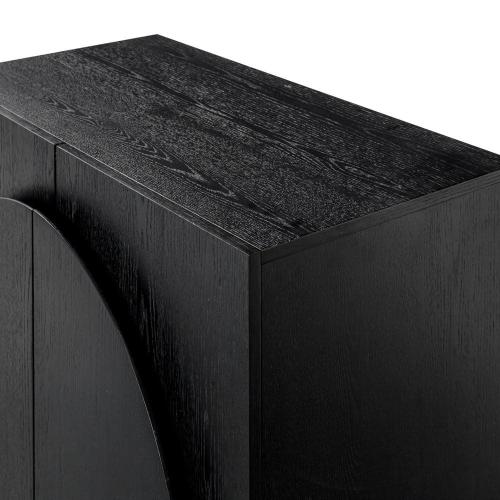 Iris Black Oak 31 in. Mid-Century Modern Wooden Credenza or Accent Cabinet with Adjustable Shelf and Arched Doors