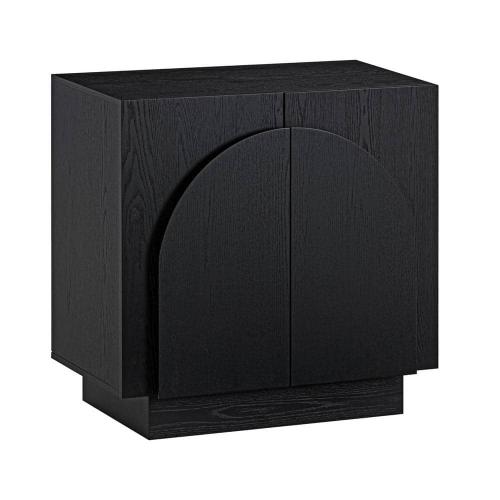 Iris Black Oak 31 in. Mid-Century Modern Wooden Credenza or Accent Cabinet with Adjustable Shelf and Arched Doors