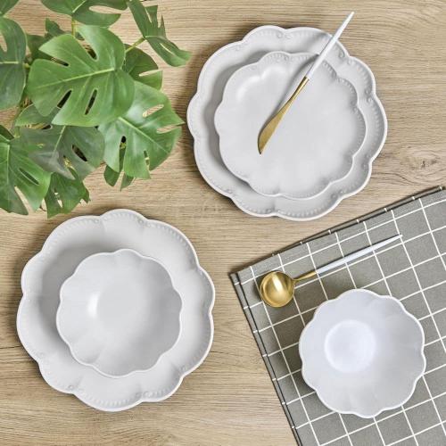 Bethany 12-Piece Stoneware Dinnerware Set, White, Round, Service for 4, Microwave and Dishwasher Safe