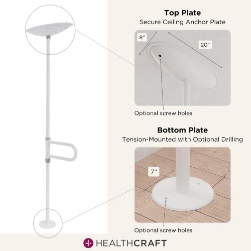uPole With PivotBar 84-120 in. x 1.5 in. No Drill Floor-To-Ceiling Grab Bar, Transfer Pole (300 Lbs Capacity) in White
