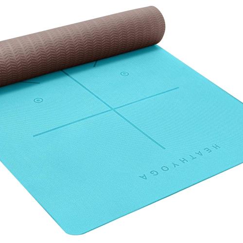 Heathyoga Eco Friendly Non Slip Yoga Mat Body Alignment System SGS Certified TPE Material - Textured Non Slip Surface and Optimal Cushioning72x 26 Thickness 1/4