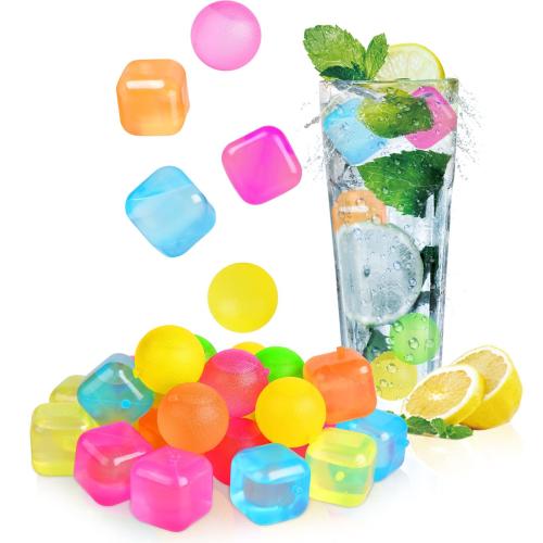 80 Pack Reusable Ice Cube for Drinks Globe Square Plastic ice Cubes Without Diluting BPA Free Refreezable Ice Cubes for Coffee Wine Whiskey Cocktails