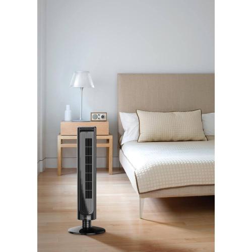 32 in. 3-Speed Oscillating Portable Black Tower Fan with 8-Hour Timer and Remote Control