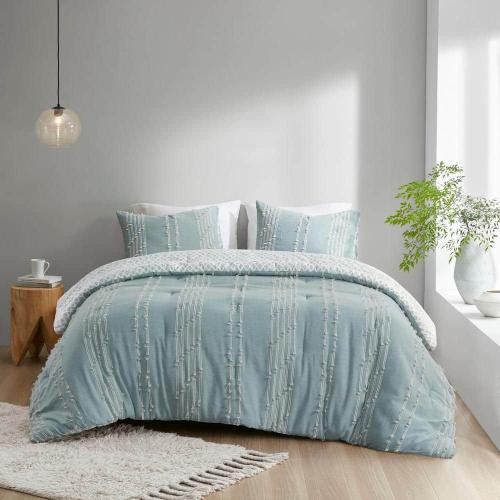 Kara 3-Piece Aqua Full/Queen Cotton Jacquard Comforter Mini Set - missing 2 standard shams