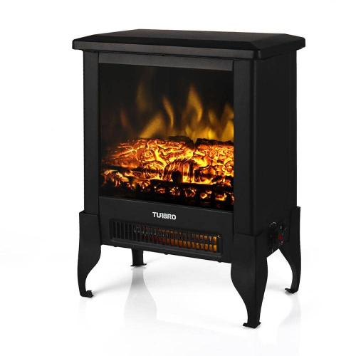 TURBRO Suburbs 18in. Freestanding Electric Quartz Fireplace Stove Furnace, Realistic Dancing Flame Effect and Thermostat, Black