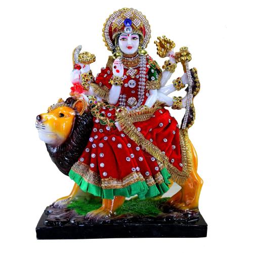 Esplanade Resin Maa Durga MATA Rani Sherawali Murti Idol Statue Sculpture - Multicolour (8 x 11.5 Inches)