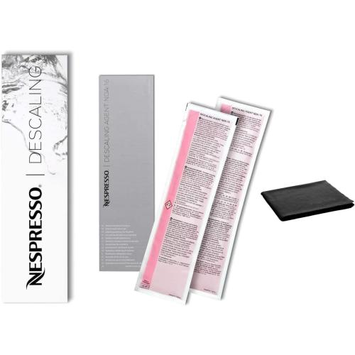 Nespresso Descaling Kit Solution, Fits all Models, 2 Packets, Descaling Solution for All Models, Includes Cleaning Cloth, Clear