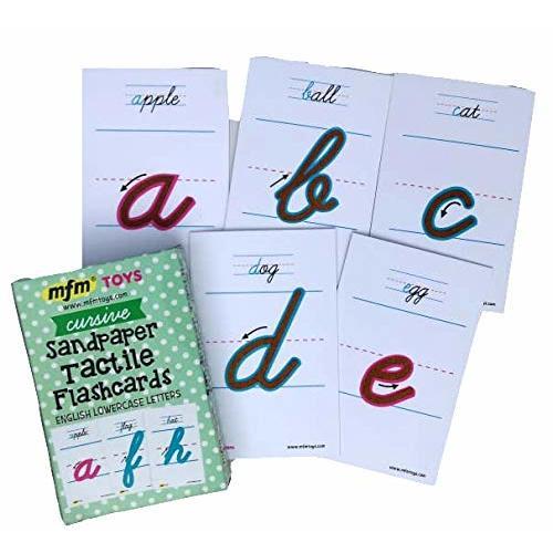 MFM Toys Sandpaper Tactile English Letters Flashcards (Cursive (Lowercase)) Montessori Lower Case Cursive Sandpaper Letters
