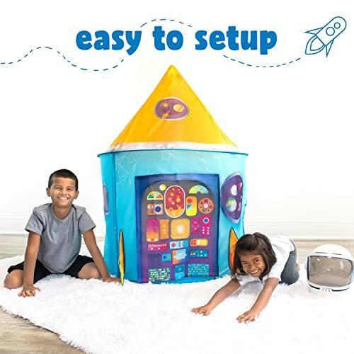 W&O Rocket Ship Play Tent with Tunnel Ball Pit and Blast Off Button - Inspire Creative Play for Kids - Perfect for Indoor & Outdoor Adventures
