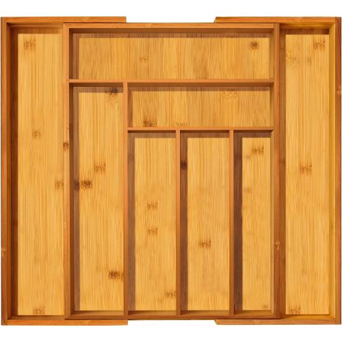 Utopia Kitchen Silverware Organizer Expandable Bamboo Utensil Drawer Organizer Kitchen Drawer Organizer Silverware Organizer for Cutlery Utensils Flatware Holder (6-8 Slots Natural) Pack of 1