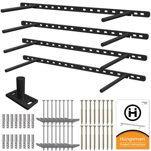 Hungsmart (Set of 4) 22 x 3/4 inch Floating Shelf Brackets Designed for 1 inch Thick Custom Shelves Hidden Floating Shelf Hardware (8 inch Rod) Black
