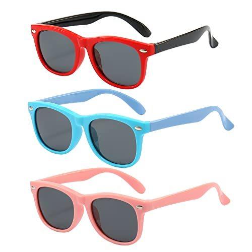 FANNYGO 3 Pack kids sunglasses for Boys Girls Kids Polarized Sunglasses (Red+pink+pink purple)
