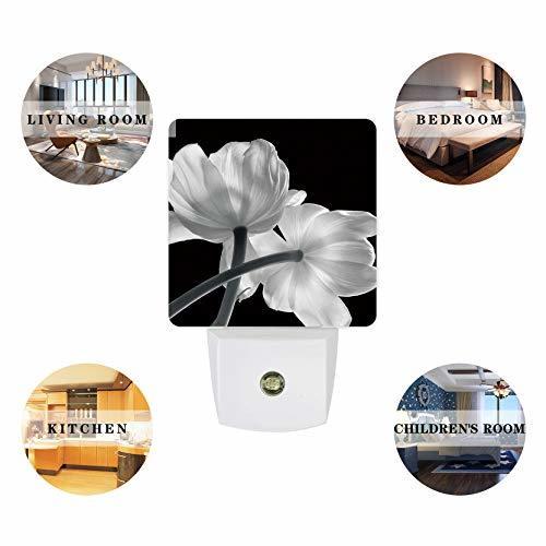 Plug-in Night Light Lamp with Sensor Flower Art Grey and White Tulip Wall LED Nightlights Auto Dusk to Dawn Sensor for Bedroom Baby Nursing Bathroom Hallway Stairs Home Decorative Black