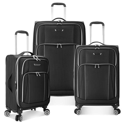Traveler's Choice Lares Softside Expandable Luggage with Spinner Wheels Black 3 Piece Luggage Set