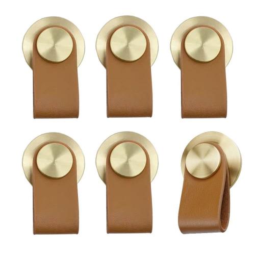Gold-t Leather Drawer Pulls for Dresser and Cabinet 6 pcs Genuine Brown Leather Cabinet Pulls Drawer Replacement Leather Handles for Drawers and Knobs Rustic Loop Drawer Pulls (6 Brown)