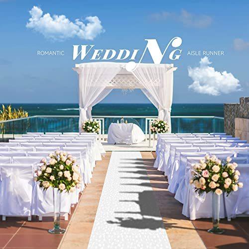 EZLucky Aisle Runner for Wedding Ceremony 3X100 ft White Olive Branch Scroll Pattern Pull String Included Perfect for Wedding Parties Christmas Decor Indoor & Outdoor Use 40gsm Thickness