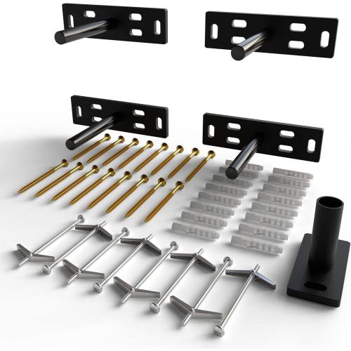 Set of 4 Floating Shelf Brackets Heavy Duty (1/4 inch Thick Baseplate) Painted Black Mild Steel/Bracket for Hidden Wall Shelves Support Hardware Mount Kitchen/Nursery Decor (4 inch Rods) Backplate: 5 x 1 3/8 inch 4 inch Rod