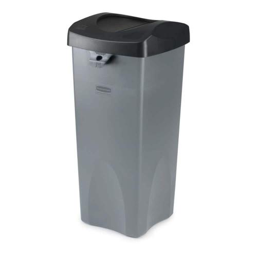 Untouchable 23 Gal. Black Square Trash Can Swing Top Lid