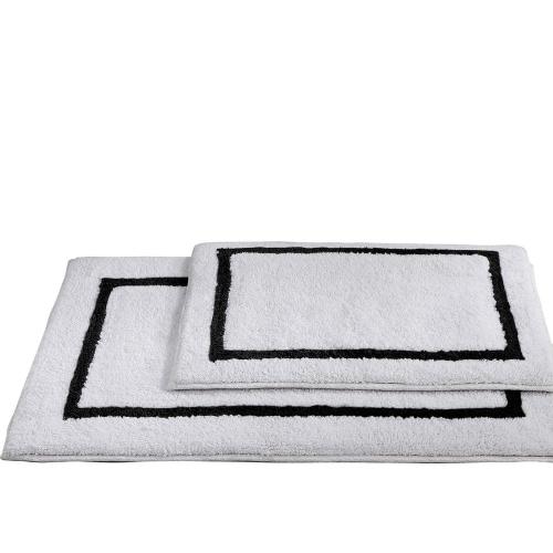 2-Pack Reversible Cotton Contrast Stripe 21x34 inch Bath Mat Set Black