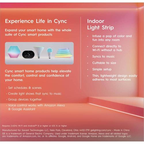 Cync 16 ft. Smart Plug-In Dimmable Cuttable Color Changing Integrated LED Strip Light