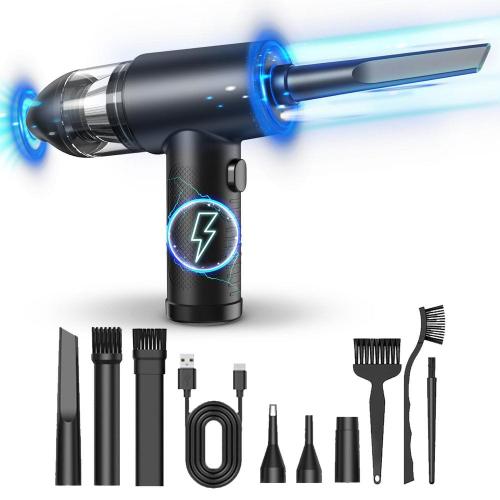 Air Duster and Mini Vacuum Cleaner Kit for Computer Car and Electronics-Cordless Compressed Air Spray, Dust Vacuum Combo
