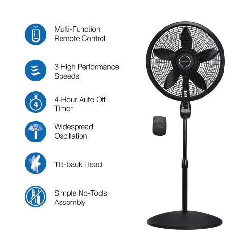 Cyclone Adjustable-Height 18 in. 3 Speed Black Oscillating Pedestal Fan with Programmable Timer and Remote Control