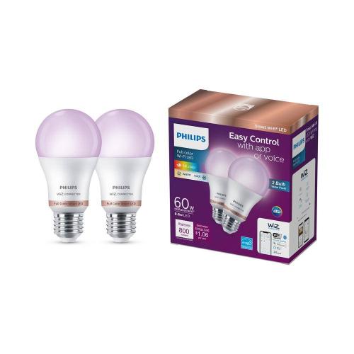 Color and Tunable White A19 LED 60-Watt Equivalent Dimmable Smart Wi-Fi Wiz Connected Wireless Light Bulb (2-Pack)