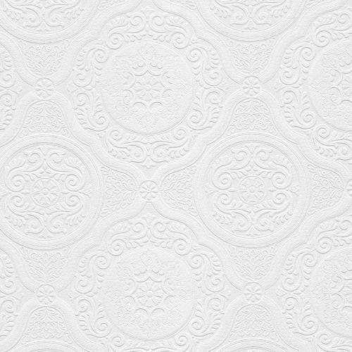Size 56 Color White Jacobean Tile White Geometric Vinyl Pre-Pasted Paintable Wallpaper Roll (Covers 56 Sq. Ft.)