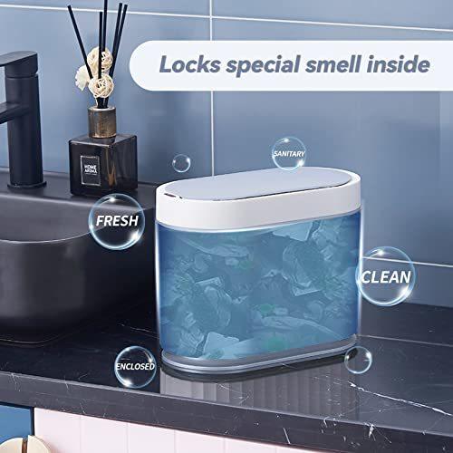 ELPHECO Bathroom Motion Sensor Trash can 8 Litre Automatic Garbage Can 2 Gallon Slim Plastic Smart Trash Can with Lid Waterproof Intelligent Trash Bin for Bedroom Bathroom Kitchen Office