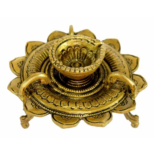 eSplanade - Lotus Shaped Round Brass Diya | Oil Lamp | Home Decor | Brass Diya | Brass Deepam | Brass Lamps | Kuthu Vilakku | Oil Lamp Lamps for Home and Office
