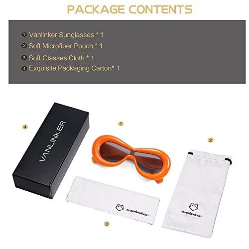 VANLINKER Oversized Thick Inflated Sunglasses Womens Mens Trendy Aviator One Peice Glasses Funny Bubble Aesthetic Shades VL9729 Orange
