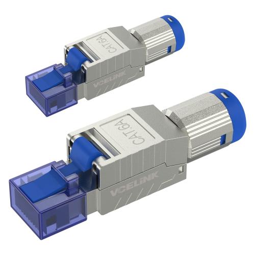 VCELINK RJ45 Cat6A Connectors Tool-Free Zinc Alloy Shielded Ethernet Termination Plugs for 23AWG SFTP Cables 10Gbps Easy Internet Plug Fast Field Installation 2-Pack