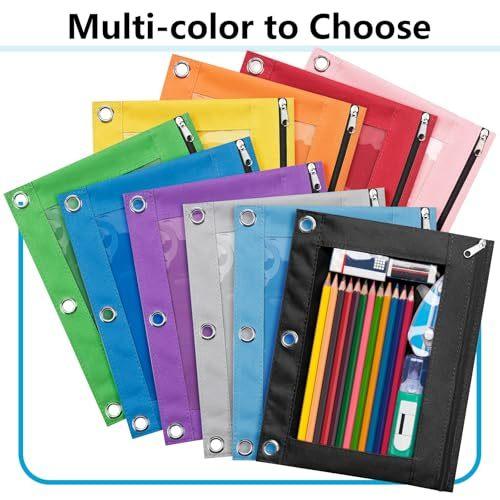 Forvencer Pencil Pouch for 3 Ring Binder Clear Window Pencil Case with Smooth Zipper Big Capacity 3 Ring Binder Pencil Bag with 3 Reinforced Grommets Azure Blue