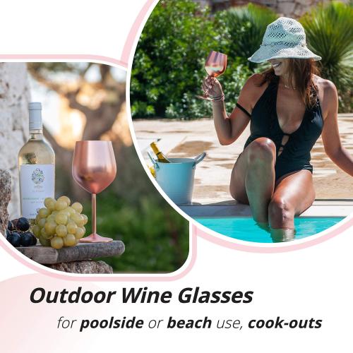 Gusto Nostro Stainless Steel Wine Glass - 18 oz - Unbreakable Rose Gold Wine Glasses for Travel Camping and Pool - Fancy Unique and Cool Portable Metal Wine Glass for Outdoor Picnics (Set of 2)