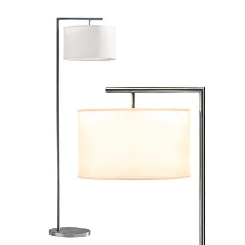 Size 60 Montage Modern 60 in. Brushed Nickel Modern 1-Light LED Energy Efficient Floor Lamp with White Fabric Drum Shade