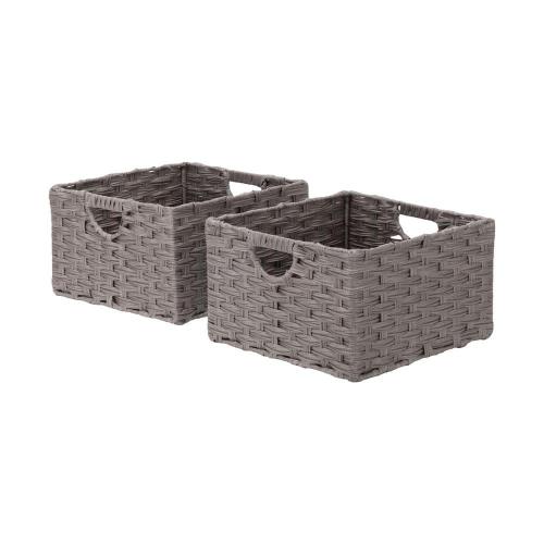 Gray 13.25 in. x 8 in. Plastic Decorative Basket Cube Storage Set of 2
