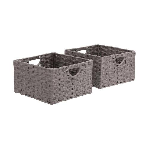 Gray 13.25 in. x 8 in. Plastic Decorative Basket Cube Storage Set of 2
