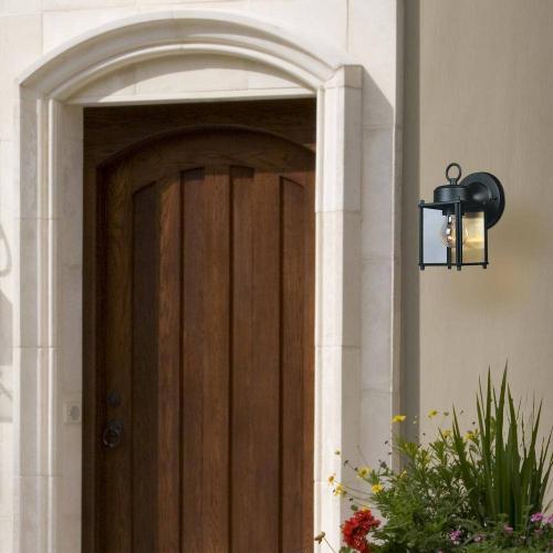 Preston 8 in. Black 1-Light Outdoor Line Voltage Porch Lamp with No Bulb Included